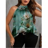 image:imageRoseSeek Womens Tropical Paisley Print Halter Blouse Sleeveless Boho Shirt Tops Button Back Vacation TopsMudium Green