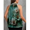 image:imageRoseSeek Womens Tropical Paisley Print Halter Blouse Sleeveless Boho Shirt Tops Button Back Vacation TopsMudium Green