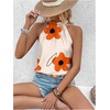 image:imageRoseSeek Womens Tropical Paisley Print Halter Blouse Sleeveless Boho Shirt Tops Button Back Vacation TopsOrange Apricot