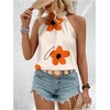 image:imageRoseSeek Womens Tropical Paisley Print Halter Blouse Sleeveless Boho Shirt Tops Button Back Vacation TopsOrange Apricot