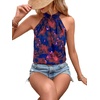 image:imageRoseSeek Womens Tropical Paisley Print Halter Blouse Sleeveless Boho Shirt Tops Button Back Vacation TopsOrange Floral