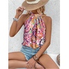 image:imageRoseSeek Womens Tropical Paisley Print Halter Blouse Sleeveless Boho Shirt Tops Button Back Vacation TopsPink Purple