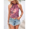 image:imageRoseSeek Womens Tropical Paisley Print Halter Blouse Sleeveless Boho Shirt Tops Button Back Vacation TopsPurple