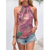 image:imageRoseSeek Womens Tropical Paisley Print Halter Blouse Sleeveless Boho Shirt Tops Button Back Vacation TopsPurple