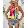 image:imageRoseSeek Womens Tropical Paisley Print Halter Blouse Sleeveless Boho Shirt Tops Button Back Vacation TopsPurple Yellow