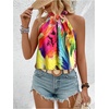 image:imageRoseSeek Womens Tropical Paisley Print Halter Blouse Sleeveless Boho Shirt Tops Button Back Vacation TopsPurple Yellow
