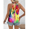 image:imageRoseSeek Womens Tropical Paisley Print Halter Blouse Sleeveless Boho Shirt Tops Button Back Vacation TopsPurple Yellow