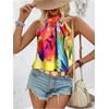 image:imageRoseSeek Womens Tropical Paisley Print Halter Blouse Sleeveless Boho Shirt Tops Button Back Vacation TopsPurple Yellow