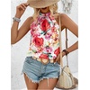 image:imageRoseSeek Womens Tropical Paisley Print Halter Blouse Sleeveless Boho Shirt Tops Button Back Vacation TopsRed and White