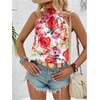 image:imageRoseSeek Womens Tropical Paisley Print Halter Blouse Sleeveless Boho Shirt Tops Button Back Vacation TopsRed and White