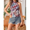 image:imageRoseSeek Womens Tropical Paisley Print Halter Blouse Sleeveless Boho Shirt Tops Button Back Vacation TopsRust Brown
