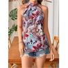 image:imageRoseSeek Womens Tropical Paisley Print Halter Blouse Sleeveless Boho Shirt Tops Button Back Vacation TopsRust Brown