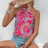 image:imageRoseSeek Womens Tropical Paisley Print Halter Blouse Sleeveless Boho Shirt Tops Button Back Vacation TopsSolid Hot Pink