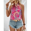 image:imageRoseSeek Womens Tropical Paisley Print Halter Blouse Sleeveless Boho Shirt Tops Button Back Vacation TopsSolid Hot Pink