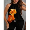 image:imageRoseSeek Womens Tropical Paisley Print Halter Blouse Sleeveless Boho Shirt Tops Button Back Vacation TopsYellow Floral
