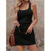 image:imageRoseSeek Womens Waffle Knit Belted Tank A Line High Waisted Dresses Square Neck Sleeveless Summer Short DressBlack