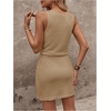 image:imageRoseSeek Womens Waffle Knit Belted Tank A Line High Waisted Dresses Square Neck Sleeveless Summer Short DressBrown