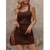 image:imageRoseSeek Womens Waffle Knit Belted Tank A Line High Waisted Dresses Square Neck Sleeveless Summer Short DressCoffee Brown