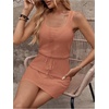 image:imageRoseSeek Womens Waffle Knit Belted Tank A Line High Waisted Dresses Square Neck Sleeveless Summer Short DressDeep Pink