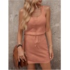 image:imageRoseSeek Womens Waffle Knit Belted Tank A Line High Waisted Dresses Square Neck Sleeveless Summer Short DressDeep Pink