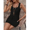 image:imageRoseSeek Womens Waffle Knit Belted Tank A Line High Waisted Dresses Square Neck Sleeveless Summer Short DressPure Black