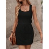 image:imageRoseSeek Womens Waffle Knit Belted Tank A Line High Waisted Dresses Square Neck Sleeveless Summer Short DressPure Black