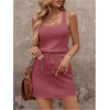 image:imageRoseSeek Womens Waffle Knit Belted Tank A Line High Waisted Dresses Square Neck Sleeveless Summer Short DressRed Violet