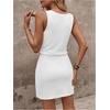 image:imageRoseSeek Womens Waffle Knit Belted Tank A Line High Waisted Dresses Square Neck Sleeveless Summer Short DressSolid White