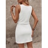 image:imageRoseSeek Womens Waffle Knit Belted Tank A Line High Waisted Dresses Square Neck Sleeveless Summer Short DressWhite