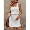 image:imageRoseSeek Womens Waffle Knit Belted Tank A Line High Waisted Dresses Square Neck Sleeveless Summer Short DressWhite