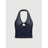 image:imageRoseSeek Womens Y2K Denim Halter Tops Sleeveless Bowknot Split Hem Tank Top Going Out ClothesDark Wash