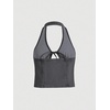 image:imageRoseSeek Womens Y2K Denim Halter Tops Sleeveless Bowknot Split Hem Tank Top Going Out ClothesLight Black