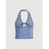 image:imageRoseSeek Womens Y2K Denim Halter Tops Sleeveless Bowknot Split Hem Tank Top Going Out ClothesLight Wash