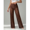 image:imageRoseSeek Womens Y2K Floral Lace See Through Pants Sheer Straight Leg Long Pants Club WearBrown