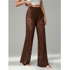 image:imageRoseSeek Womens Y2K Floral Lace See Through Pants Sheer Straight Leg Long Pants Club WearBrown