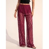 image:imageRoseSeek Womens Y2K Floral Lace See Through Pants Sheer Straight Leg Long Pants Club WearBurgundy Red