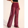 image:imageRoseSeek Womens Y2K Floral Lace See Through Pants Sheer Straight Leg Long Pants Club WearBurgundy Red