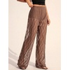 image:imageRoseSeek Womens Y2K Floral Lace See Through Pants Sheer Straight Leg Long Pants Club WearChocolate Brown