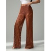 image:imageRoseSeek Womens Y2K Floral Lace See Through Pants Sheer Straight Leg Long Pants Club WearCoffee Brown