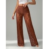 image:imageRoseSeek Womens Y2K Floral Lace See Through Pants Sheer Straight Leg Long Pants Club WearCoffee Brown