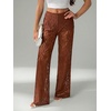 image:imageRoseSeek Womens Y2K Floral Lace See Through Pants Sheer Straight Leg Long Pants Club WearCoffee Brown