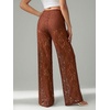 image:imageRoseSeek Womens Y2K Floral Lace See Through Pants Sheer Straight Leg Long Pants Club WearCoffee Brown