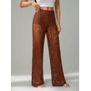 image:imageRoseSeek Womens Y2K Floral Lace See Through Pants Sheer Straight Leg Long Pants Club WearCoffee Brown