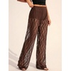 image:imageRoseSeek Womens Y2K Floral Lace See Through Pants Sheer Straight Leg Long Pants Club WearDeep Coffee Brown