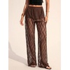 image:imageRoseSeek Womens Y2K Floral Lace See Through Pants Sheer Straight Leg Long Pants Club WearDeep Coffee Brown