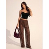 image:imageRoseSeek Womens Y2K Floral Lace See Through Pants Sheer Straight Leg Long Pants Club WearDeep Coffee Brown