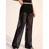image:imageRoseSeek Womens Y2K Floral Lace See Through Pants Sheer Straight Leg Long Pants Club WearLace Black