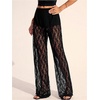 image:imageRoseSeek Womens Y2K Floral Lace See Through Pants Sheer Straight Leg Long Pants Club WearLace Black