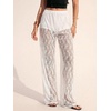 image:imageRoseSeek Womens Y2K Floral Lace See Through Pants Sheer Straight Leg Long Pants Club WearPure White