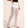 image:imageRoseSeek Womens Y2K Floral Lace See Through Pants Sheer Straight Leg Long Pants Club WearPure White